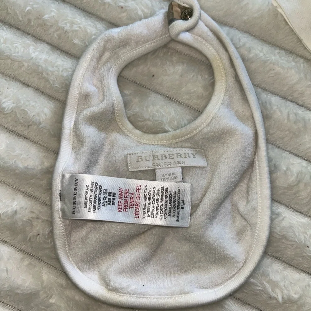 Vintage BURBERRY Baby Boy Hat & Nova Check Printed Bib- Blue/Tan Gingham Check